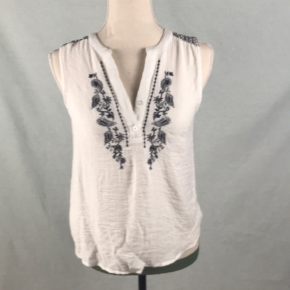 Papaya white/ blue embroidery Tank  S